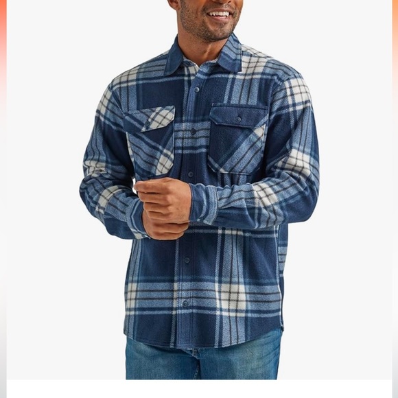 Wrangler Authentic Men’s Long Sleeve Plaid Fleece Button Down Shirt Jacket - Picture 4 of 11